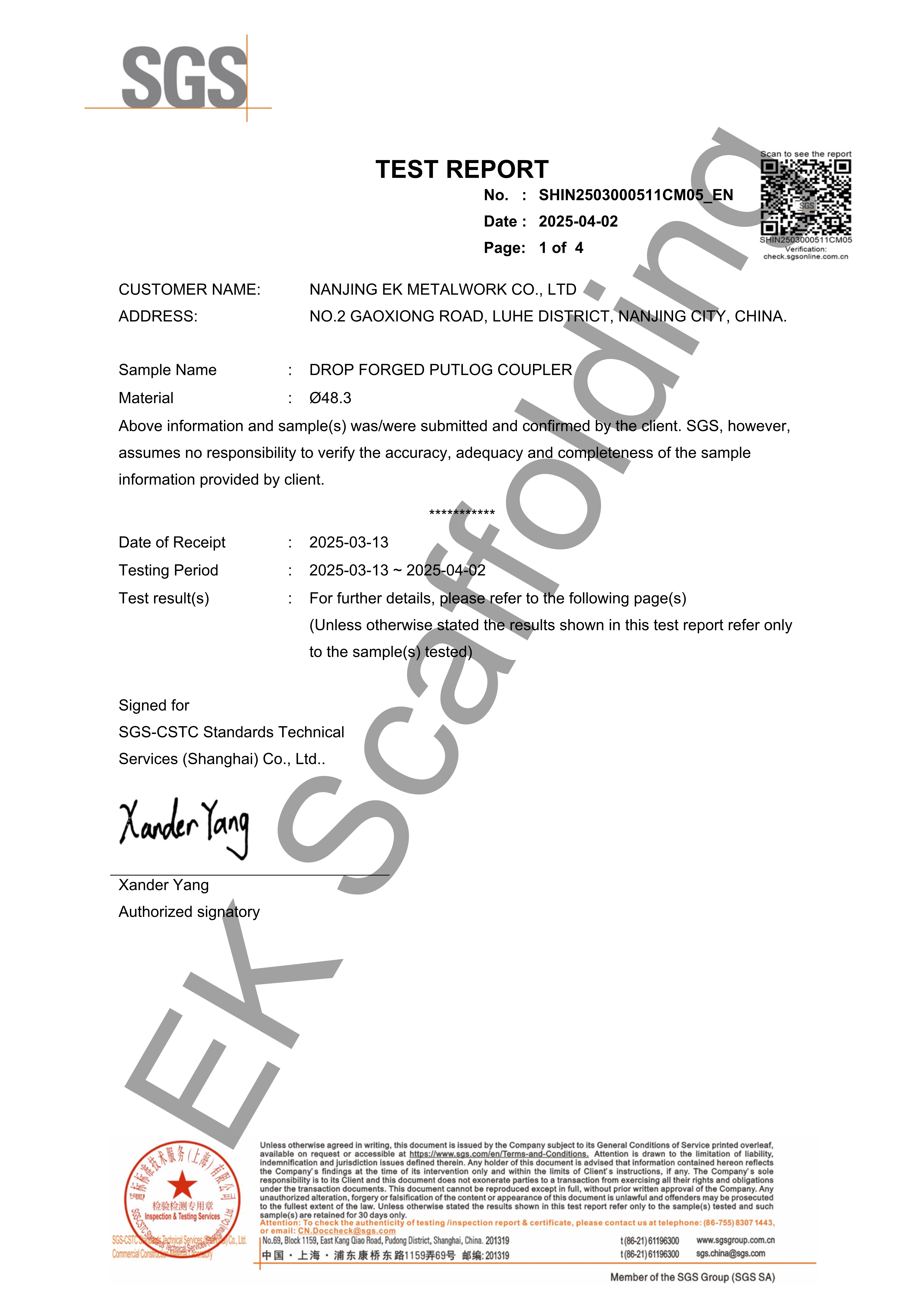 Putlog Coupler SGS-Testbericht 