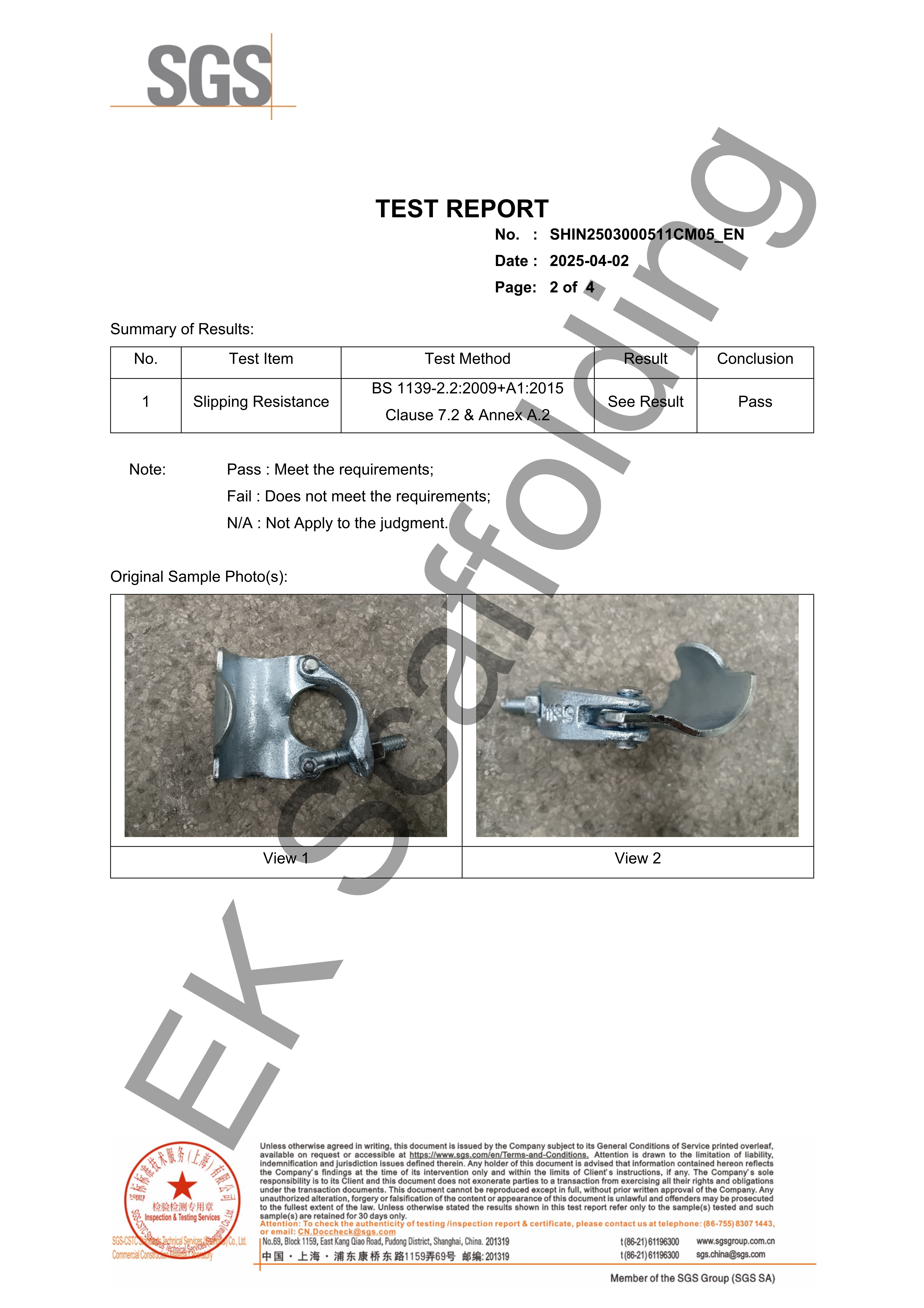 Putlog Coupler SGS-Bericht 
